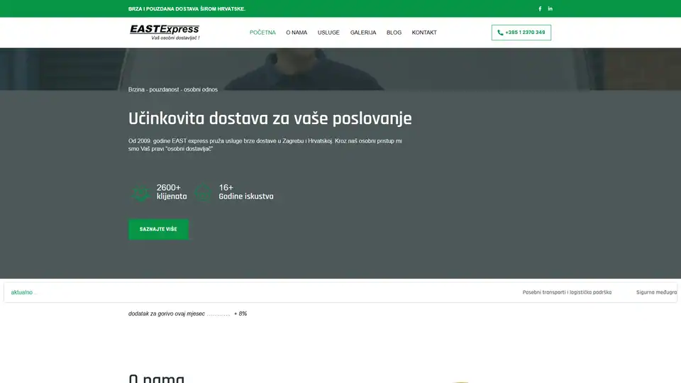 Screenshot web stranice Eastex - eastex.hr